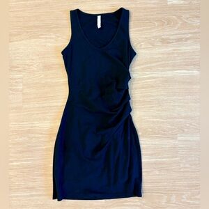 Athleta Essence Shirred Tank Dress XSP Black Cotton Modal Ruched Mini Stretch
